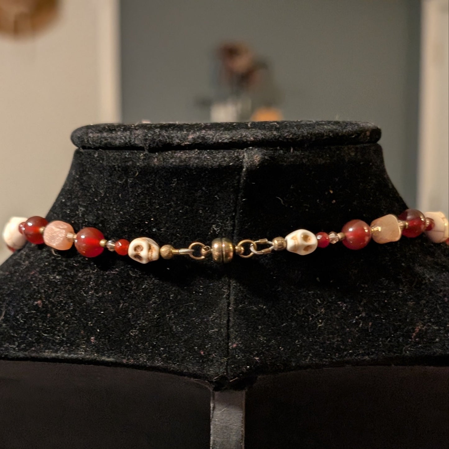 ✨Succubeloved✨| Red Jade & Sunstone Skull Cameo Necklace