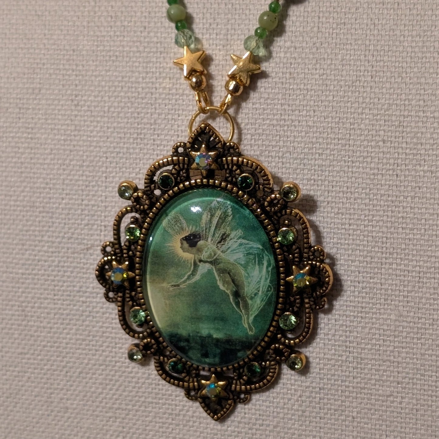 ✨Eidolaris✨| Green Jade & Obsidian Fairy Cameo Necklace