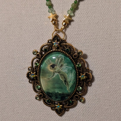 ✨Eidolaris✨| Green Jade & Obsidian Fairy Cameo Necklace