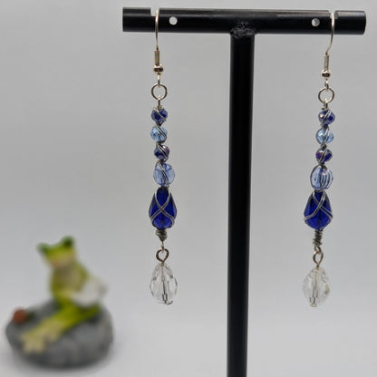 ✨Glaciabyssa✨| Blue & Clear Wire Wrapped Crystal Drop Earrings