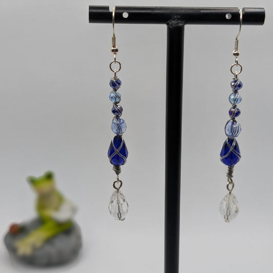 ✨Glaciabyssa✨| Blue & Clear Wire Wrapped Crystal Drop Earrings