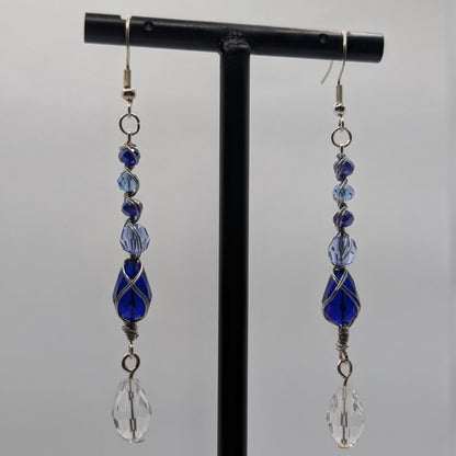 ✨Glaciabyssa✨| Blue & Clear Wire Wrapped Crystal Drop Earrings