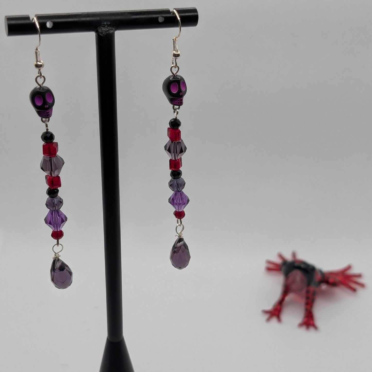 ✨The Hexglimmer Wands✨| Mischievous Skull Purple Crystal Drop Earrings