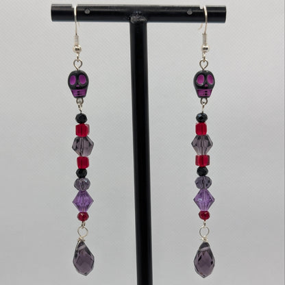 ✨The Hexglimmer Wands✨| Mischievous Skull Purple Crystal Drop Earrings