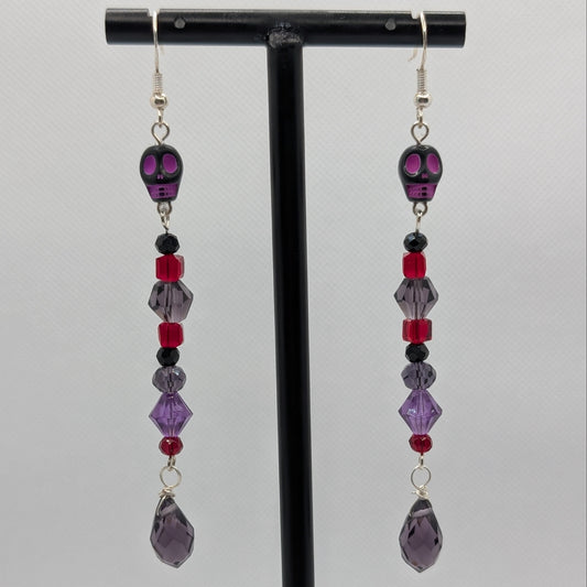 ✨The Hexglimmer Wands✨| Mischievous Skull Purple Crystal Drop Earrings