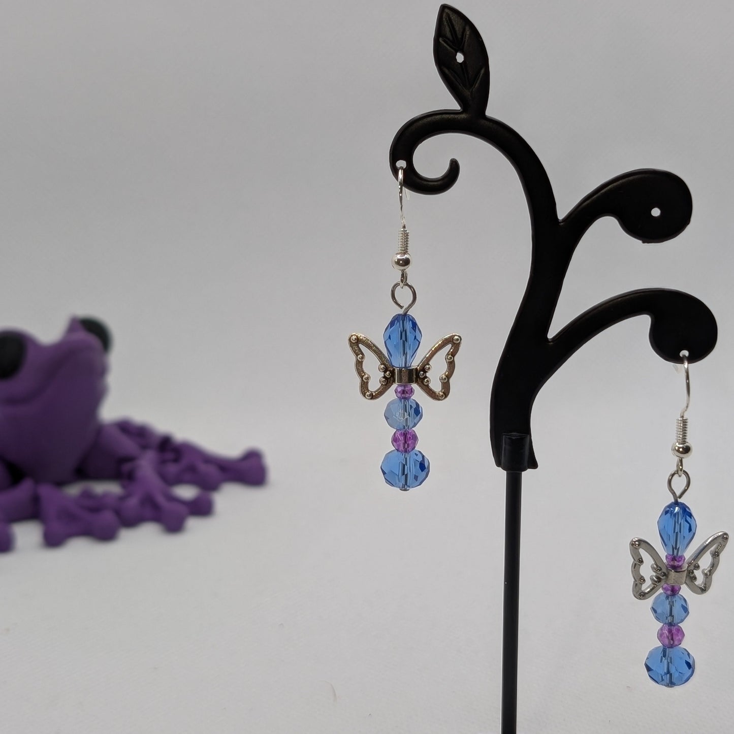 ✨The Fluttercourt✨| Colorful Glass Fairy Earrings with Silver Outline Wings — Multiple Variations