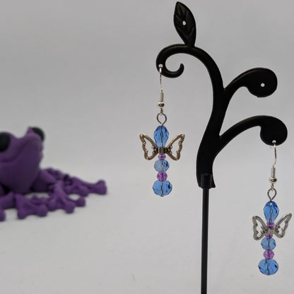 ✨The Fluttercourt✨| Colorful Glass Fairy Earrings with Silver Outline Wings — Multiple Variations
