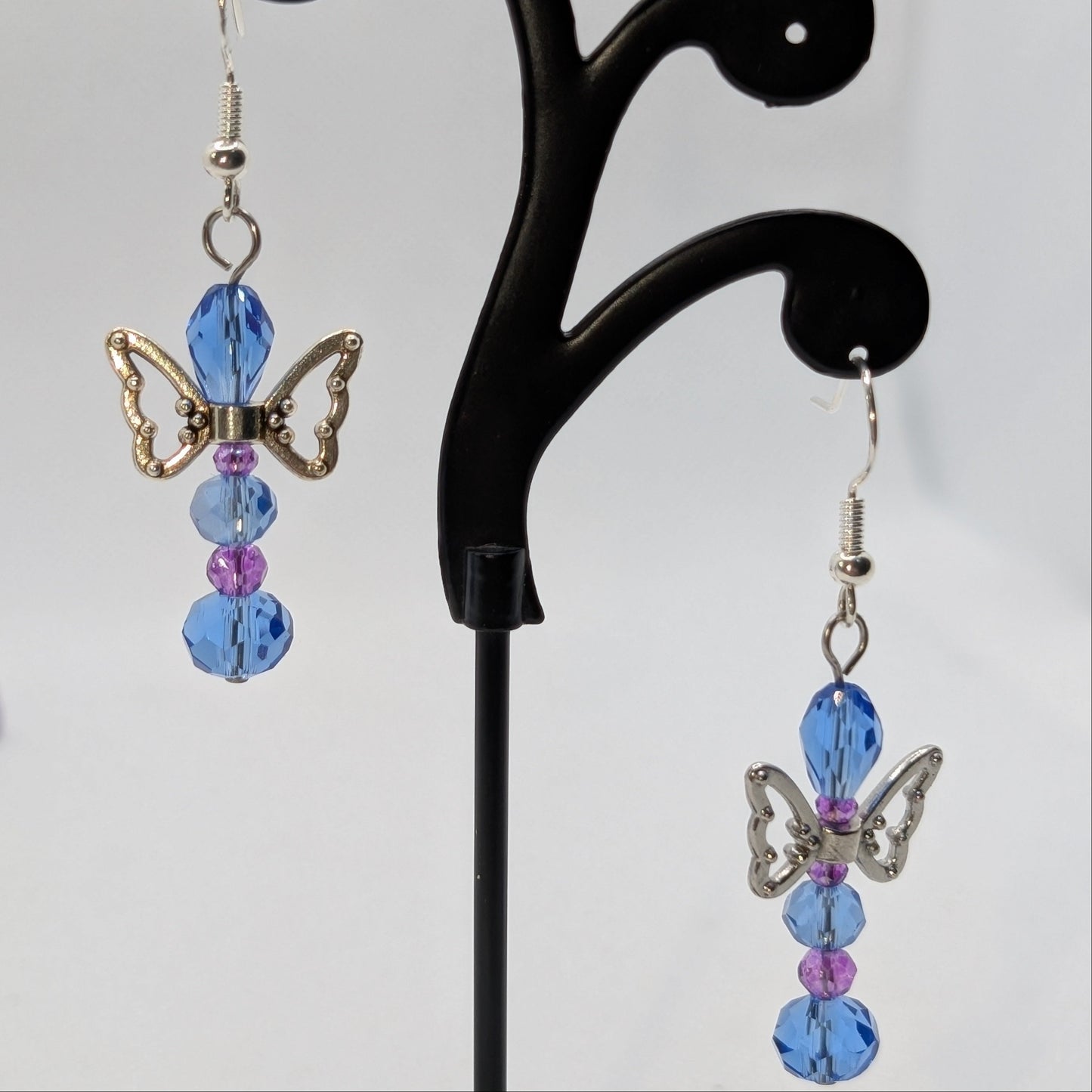 ✨The Fluttercourt✨| Colorful Glass Fairy Earrings with Silver Outline Wings — Multiple Variations