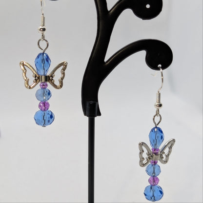 ✨The Fluttercourt✨| Colorful Glass Fairy Earrings with Silver Outline Wings — Multiple Variations