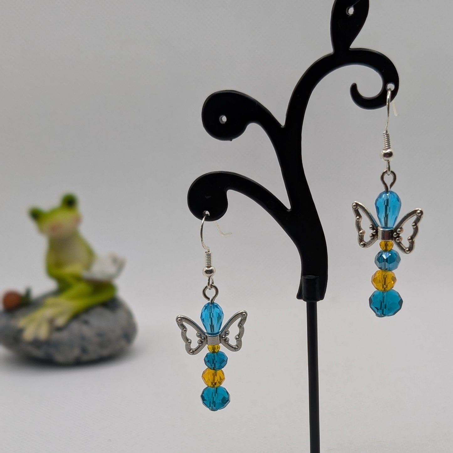 ✨The Fluttercourt✨| Colorful Glass Fairy Earrings with Silver Outline Wings — Multiple Variations