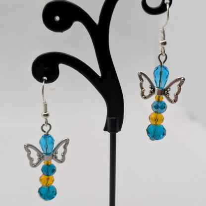 ✨The Fluttercourt✨| Colorful Glass Fairy Earrings with Silver Outline Wings — Multiple Variations