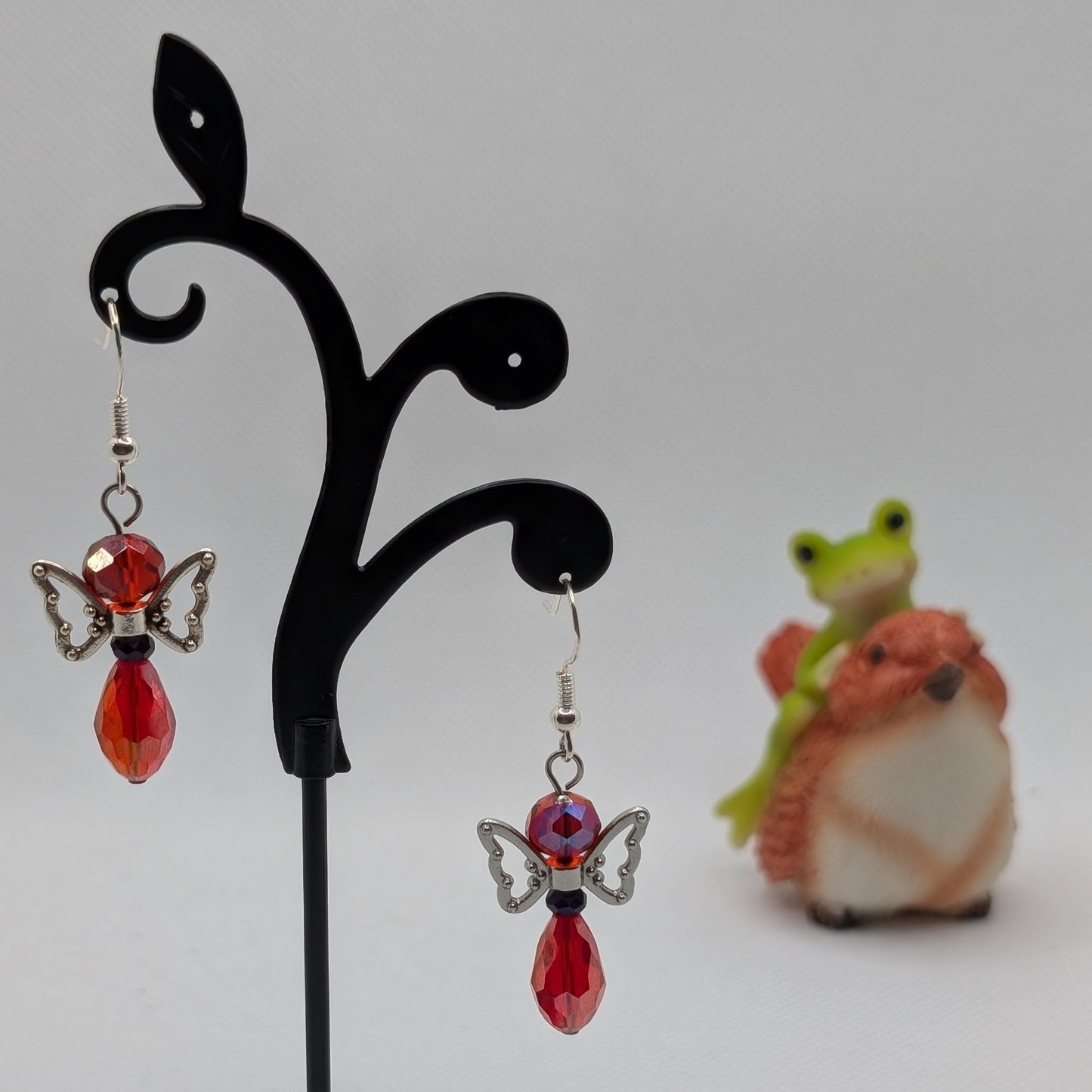 ✨The Flutterlark Trio✨| Colorful Glass Fairy Earrings with Silver Butterfly Outline Wings