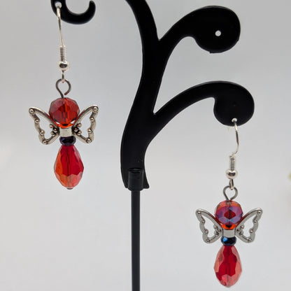 ✨The Flutterlark Trio✨| Colorful Glass Fairy Earrings with Silver Butterfly Outline Wings