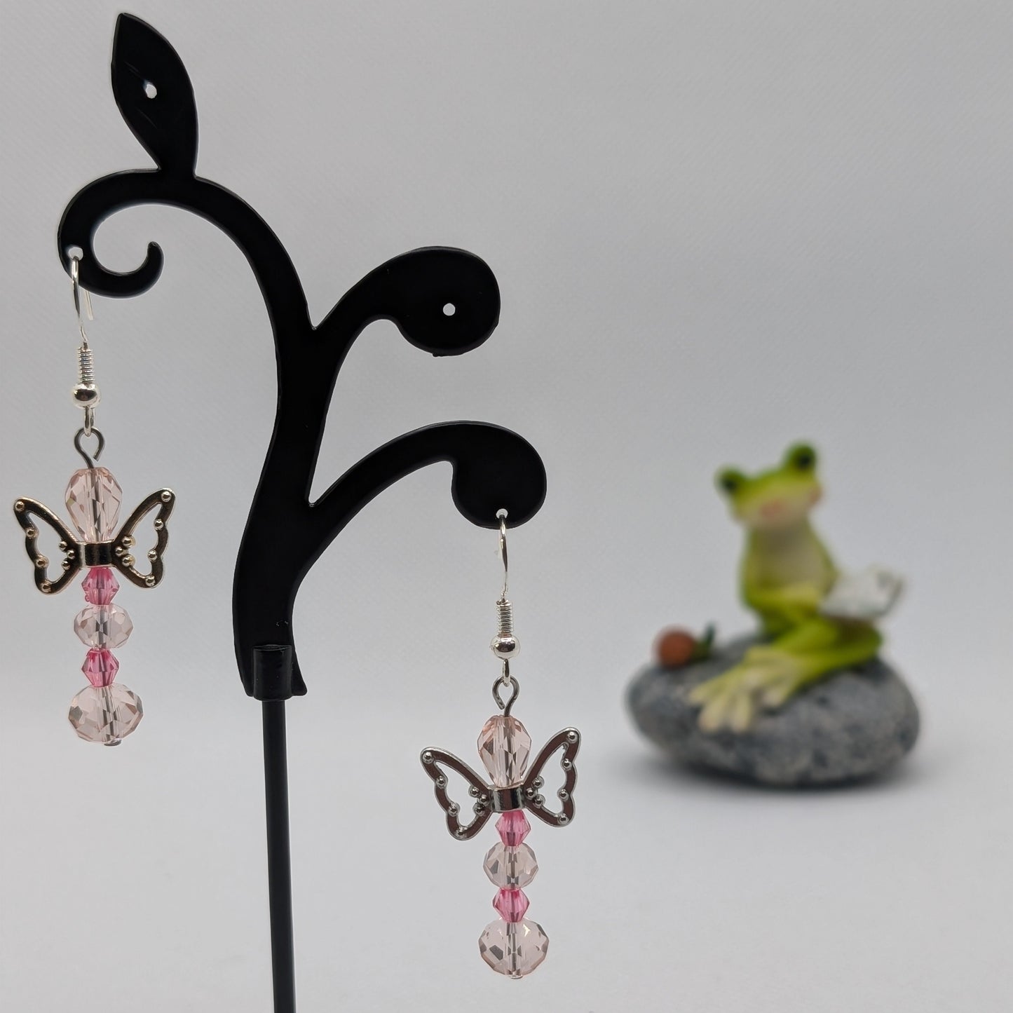 ✨The Fluttercourt✨| Colorful Glass Fairy Earrings with Silver Outline Wings — Multiple Variations