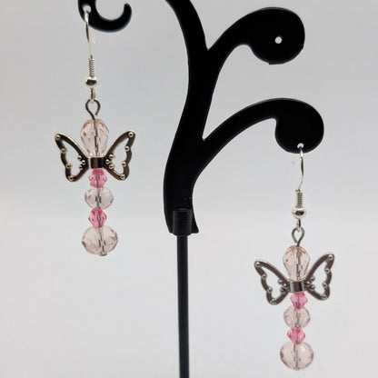 ✨The Fluttercourt✨| Colorful Glass Fairy Earrings with Silver Outline Wings — Multiple Variations