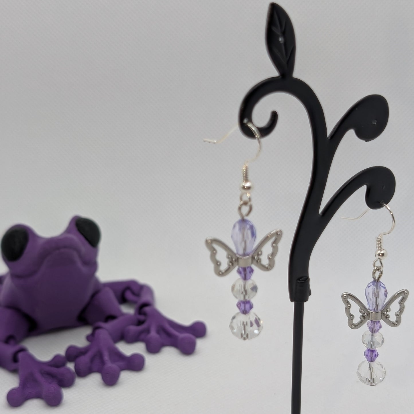 ✨The Fluttercourt✨| Colorful Glass Fairy Earrings with Silver Outline Wings — Multiple Variations