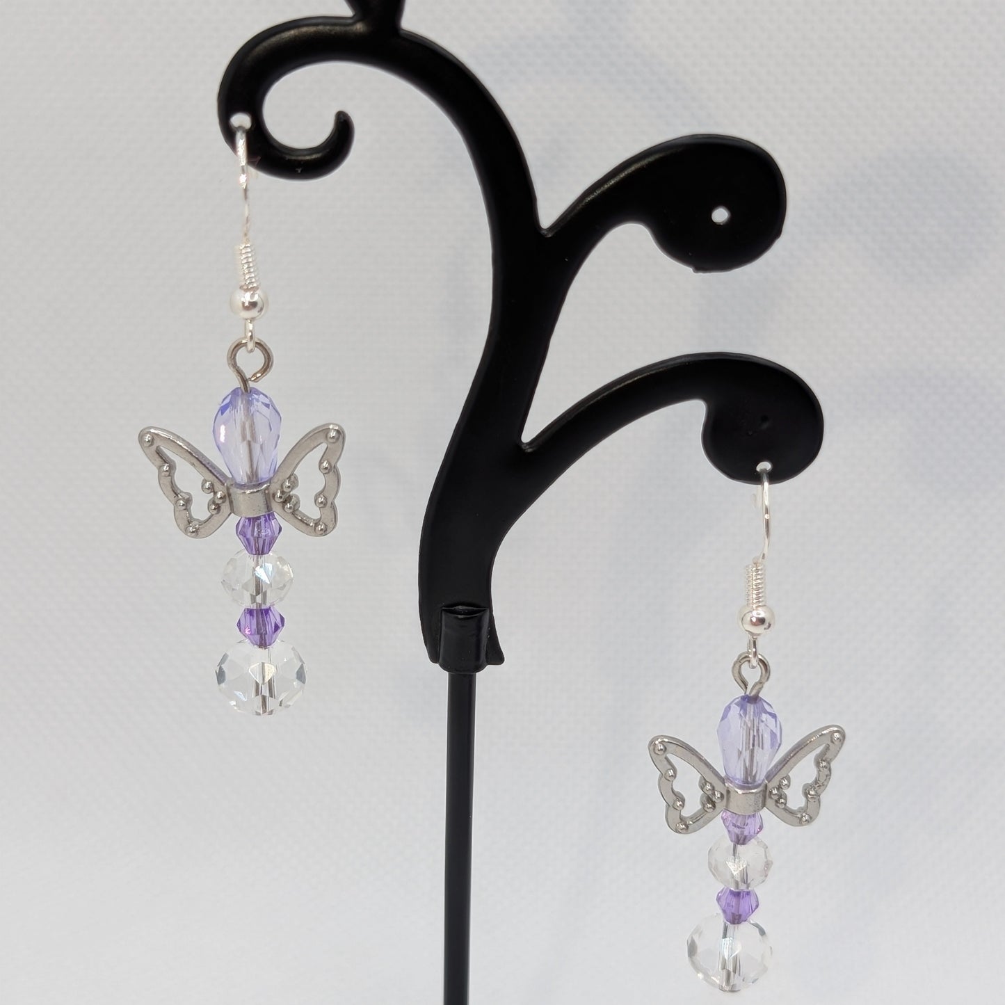 ✨The Fluttercourt✨| Colorful Glass Fairy Earrings with Silver Outline Wings — Multiple Variations