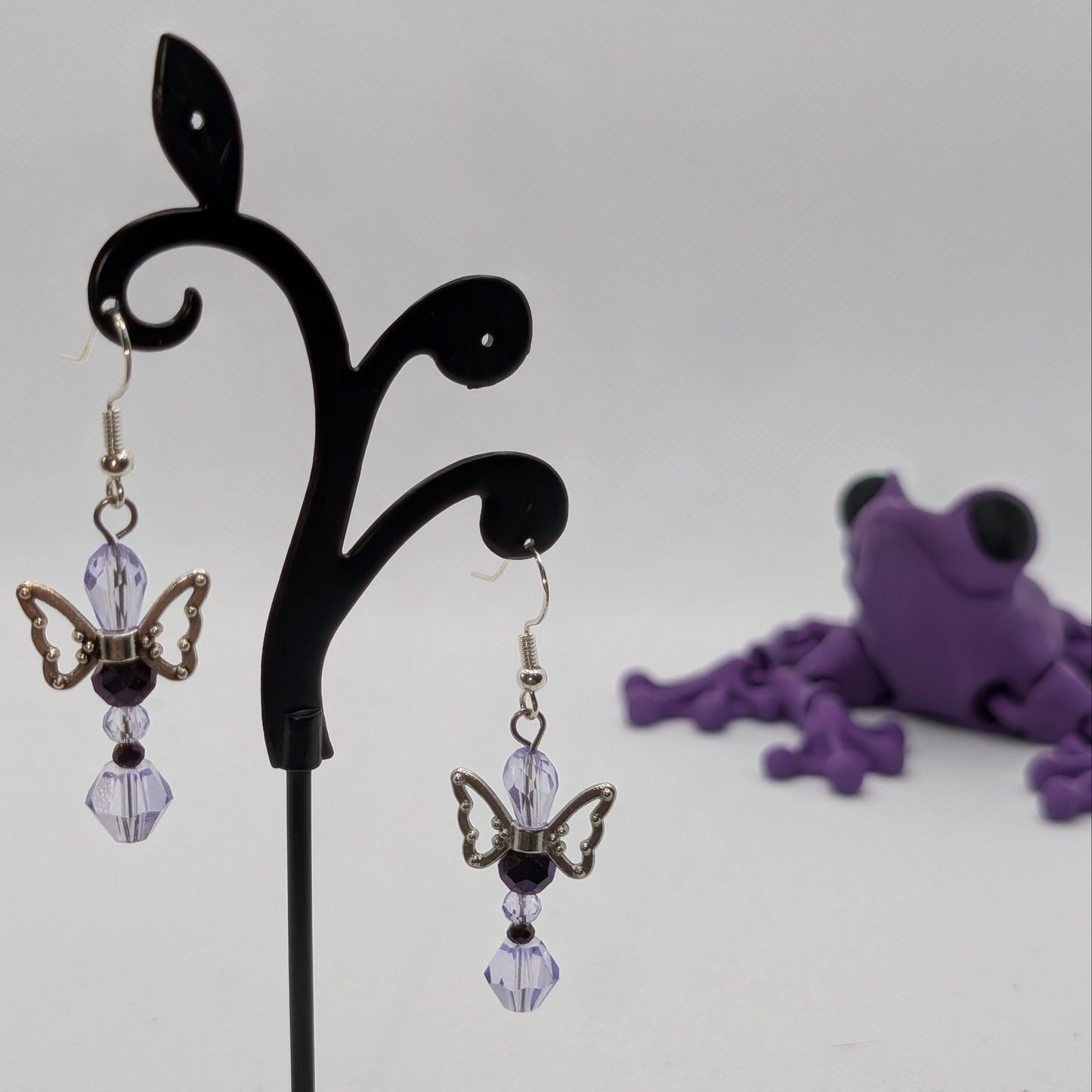 ✨The Fluttercourt✨| Colorful Glass Fairy Earrings with Silver Outline Wings — Multiple Variations