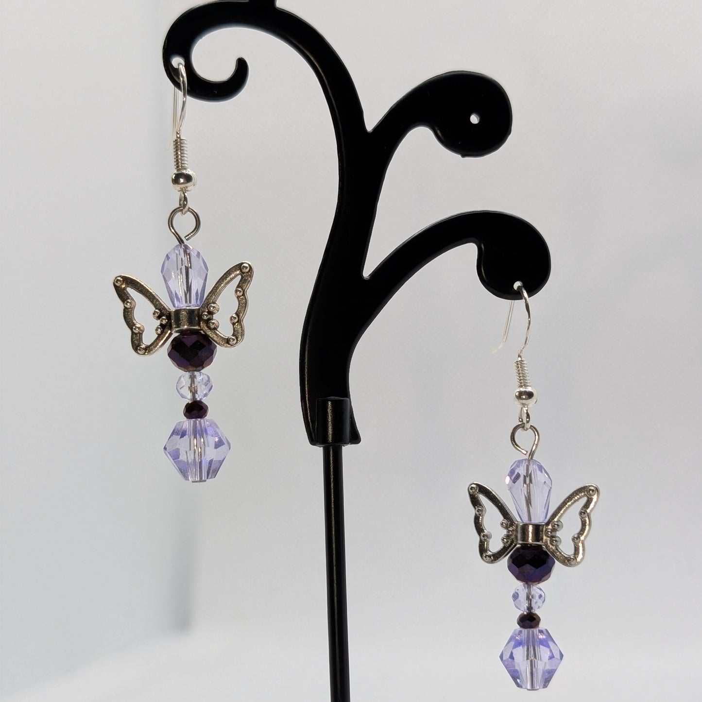✨The Fluttercourt✨| Colorful Glass Fairy Earrings with Silver Outline Wings — Multiple Variations