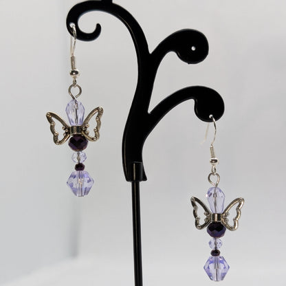 ✨The Fluttercourt✨| Colorful Glass Fairy Earrings with Silver Outline Wings — Multiple Variations