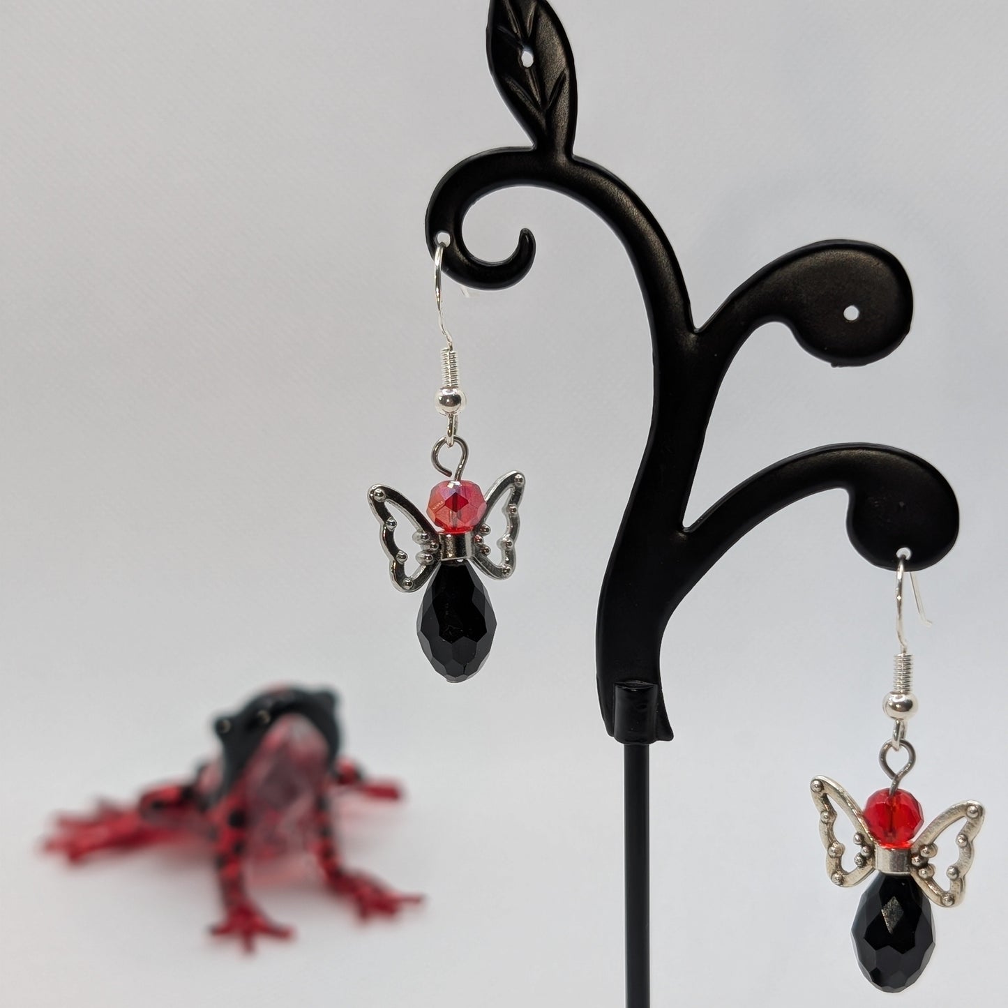 ✨The Flutterlark Trio✨| Colorful Glass Fairy Earrings with Silver Butterfly Outline Wings