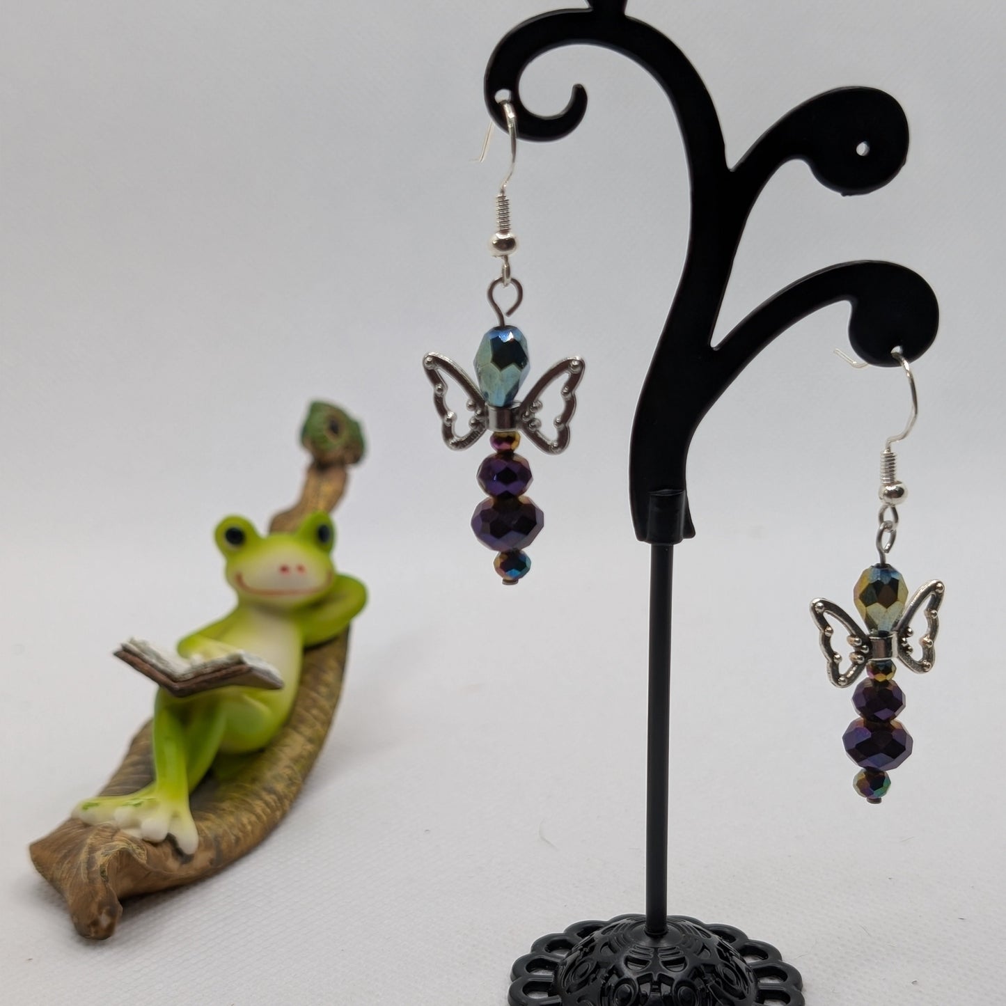 ✨The Fluttercourt✨| Colorful Glass Fairy Earrings with Silver Outline Wings — Multiple Variations