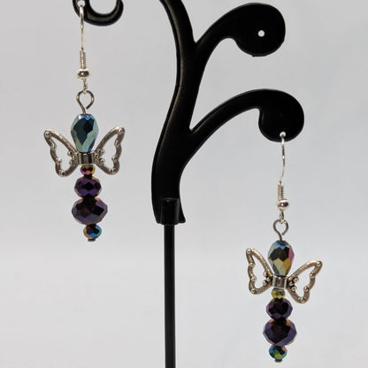 ✨The Fluttercourt✨| Colorful Glass Fairy Earrings with Silver Outline Wings — Multiple Variations
