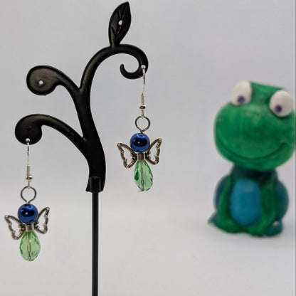 ✨The Flutterlark Trio✨| Colorful Glass Fairy Earrings with Silver Butterfly Outline Wings