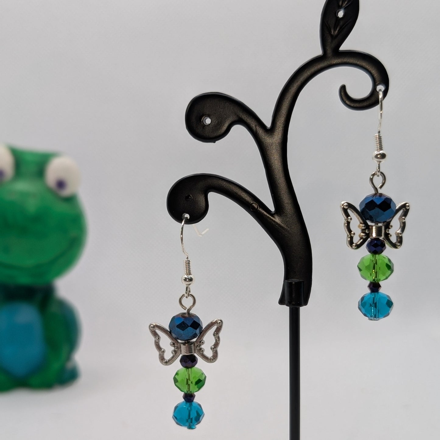 ✨The Fluttercourt✨| Colorful Glass Fairy Earrings with Silver Outline Wings — Multiple Variations