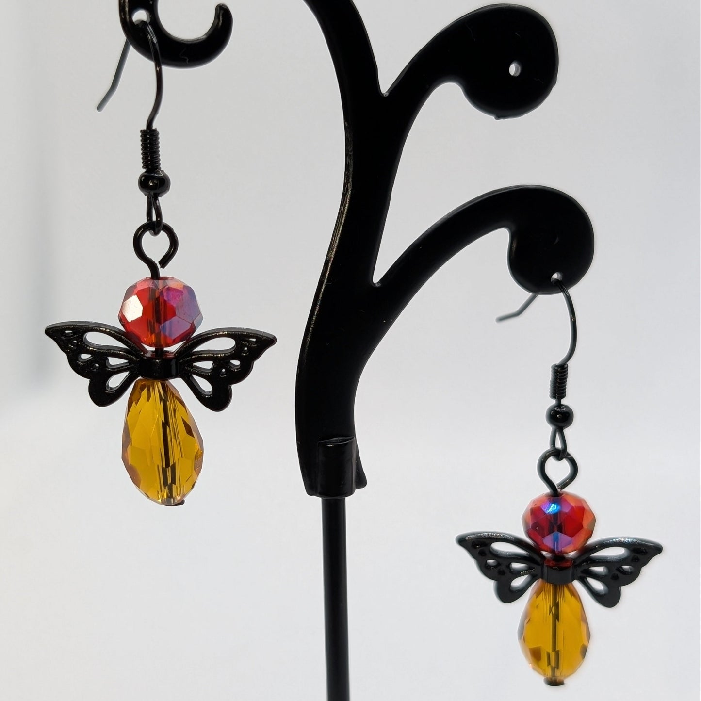 ✨Kaleidowings✨| Colorful Glass Fairy Earrings with Filigree Wings — Multiple Variations