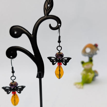 ✨Kaleidowings✨| Colorful Glass Fairy Earrings with Filigree Wings — Multiple Variations