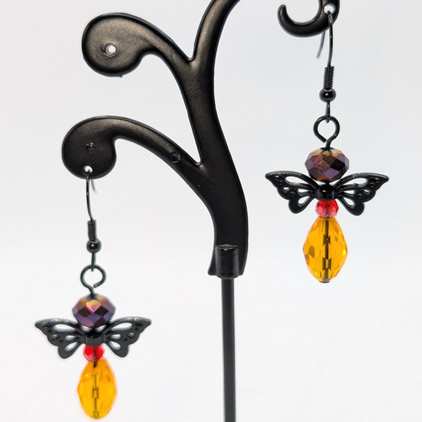 ✨Kaleidowings✨| Colorful Glass Fairy Earrings with Filigree Wings — Multiple Variations