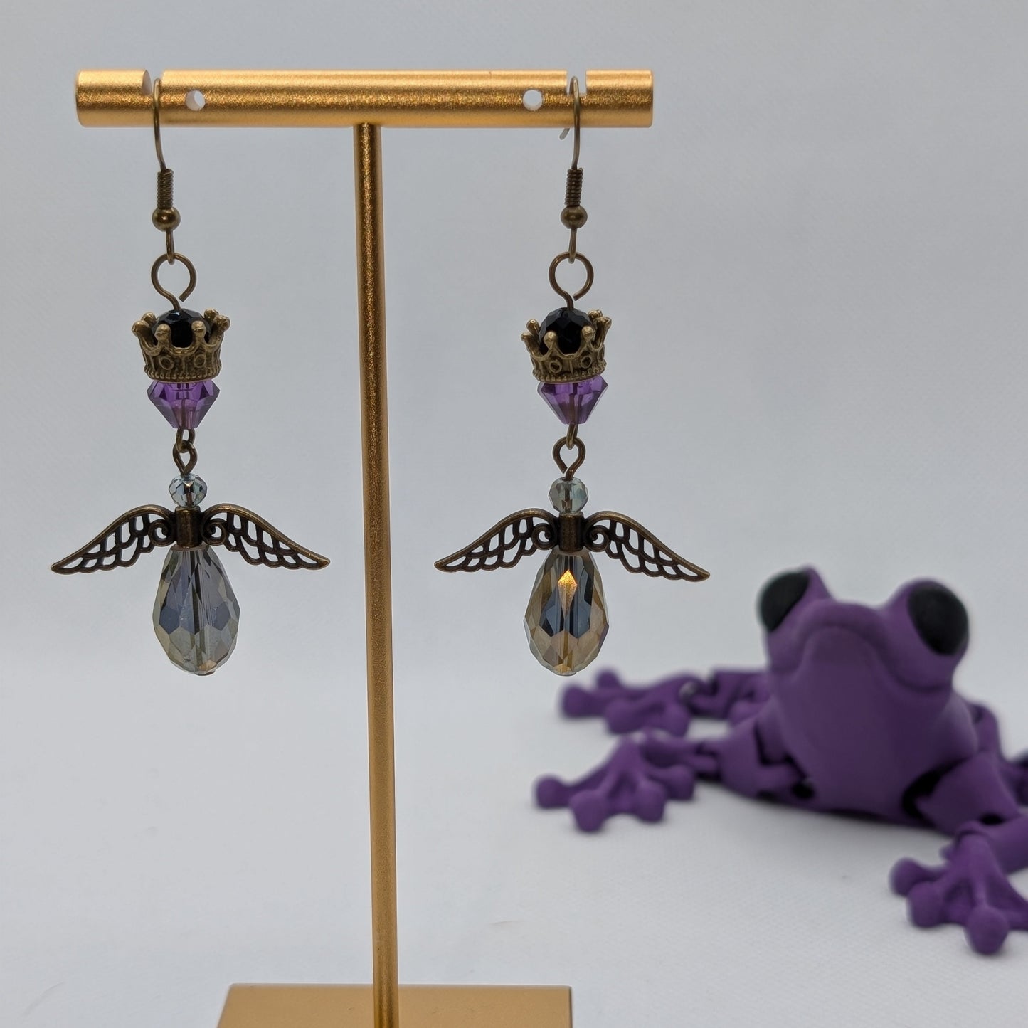 ✨Solvyrra & Malavyrn, the Royal Soulstone Wyverns✨| Crowned Drop Dangle Wyvern Earrings with Filigree Wings