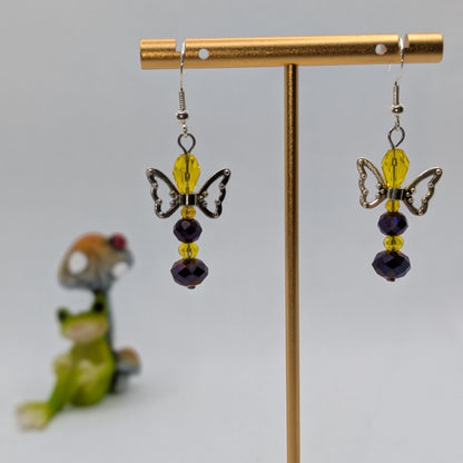 ✨The Fluttercourt✨| Colorful Glass Fairy Earrings with Silver Outline Wings — Multiple Variations