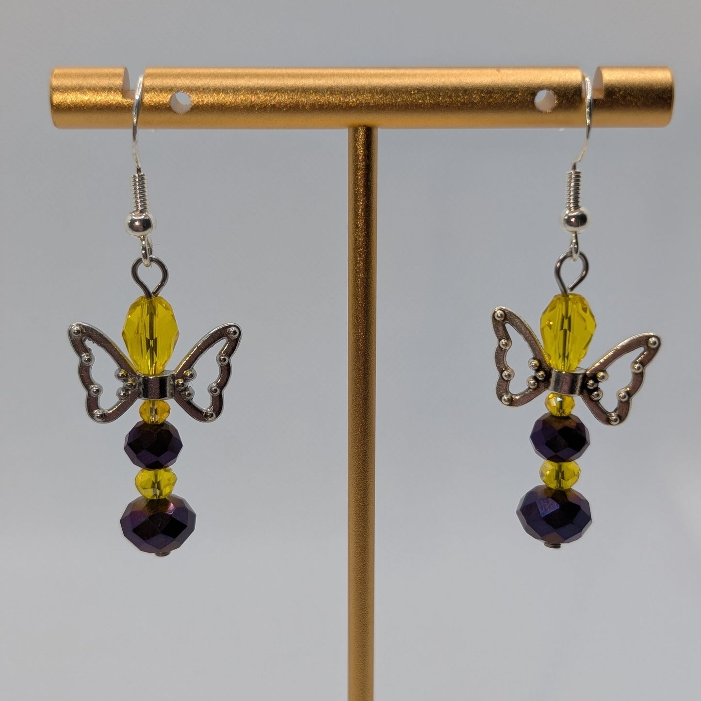 ✨The Fluttercourt✨| Colorful Glass Fairy Earrings with Silver Outline Wings — Multiple Variations