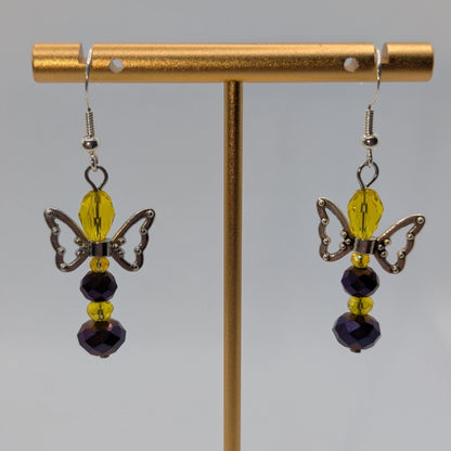 ✨The Fluttercourt✨| Colorful Glass Fairy Earrings with Silver Outline Wings — Multiple Variations