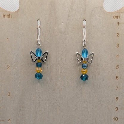 ✨The Fluttercourt✨| Colorful Glass Fairy Earrings with Silver Outline Wings — Multiple Variations
