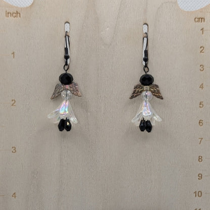 ✨Silverflit✨| Winged Fairy Earrings with Iridescent Petals & Black Beads