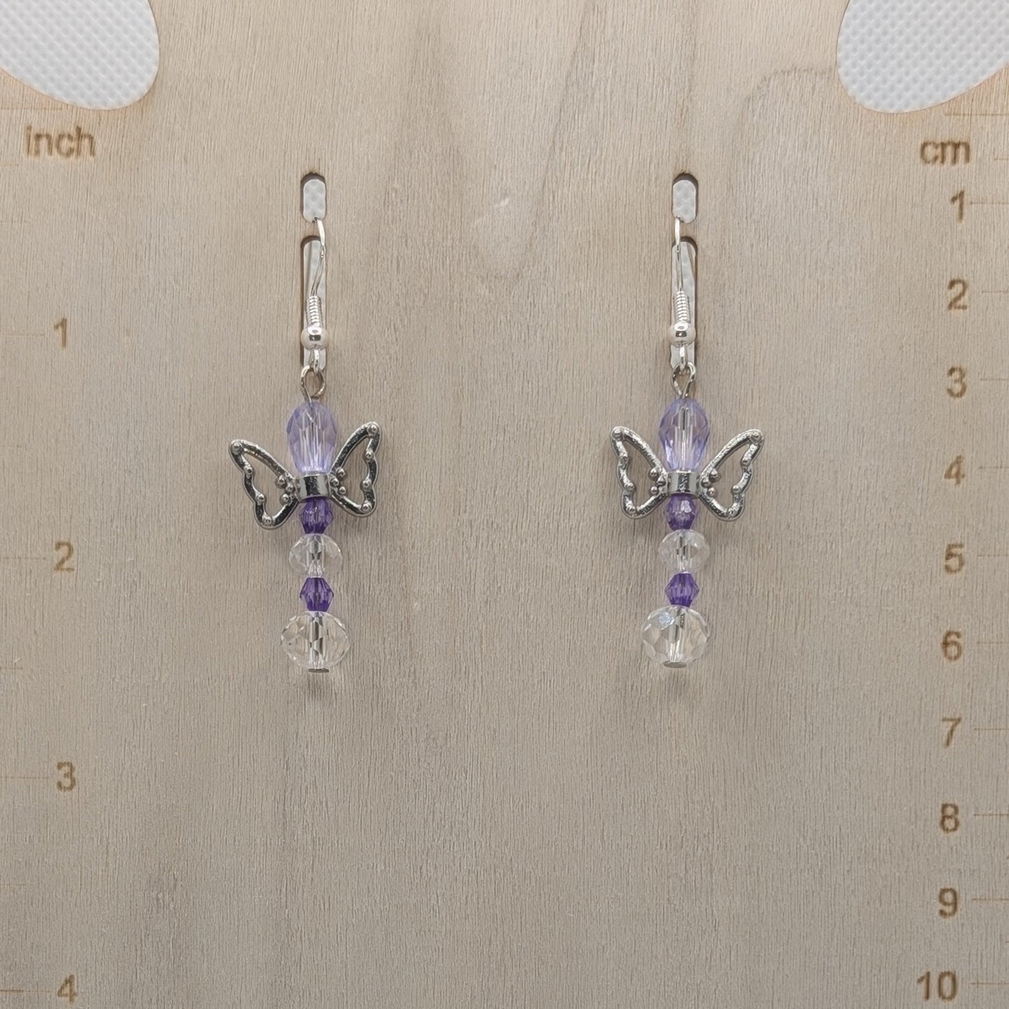 ✨The Fluttercourt✨| Colorful Glass Fairy Earrings with Silver Outline Wings — Multiple Variations