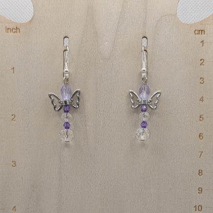 ✨The Fluttercourt✨| Colorful Glass Fairy Earrings with Silver Outline Wings — Multiple Variations