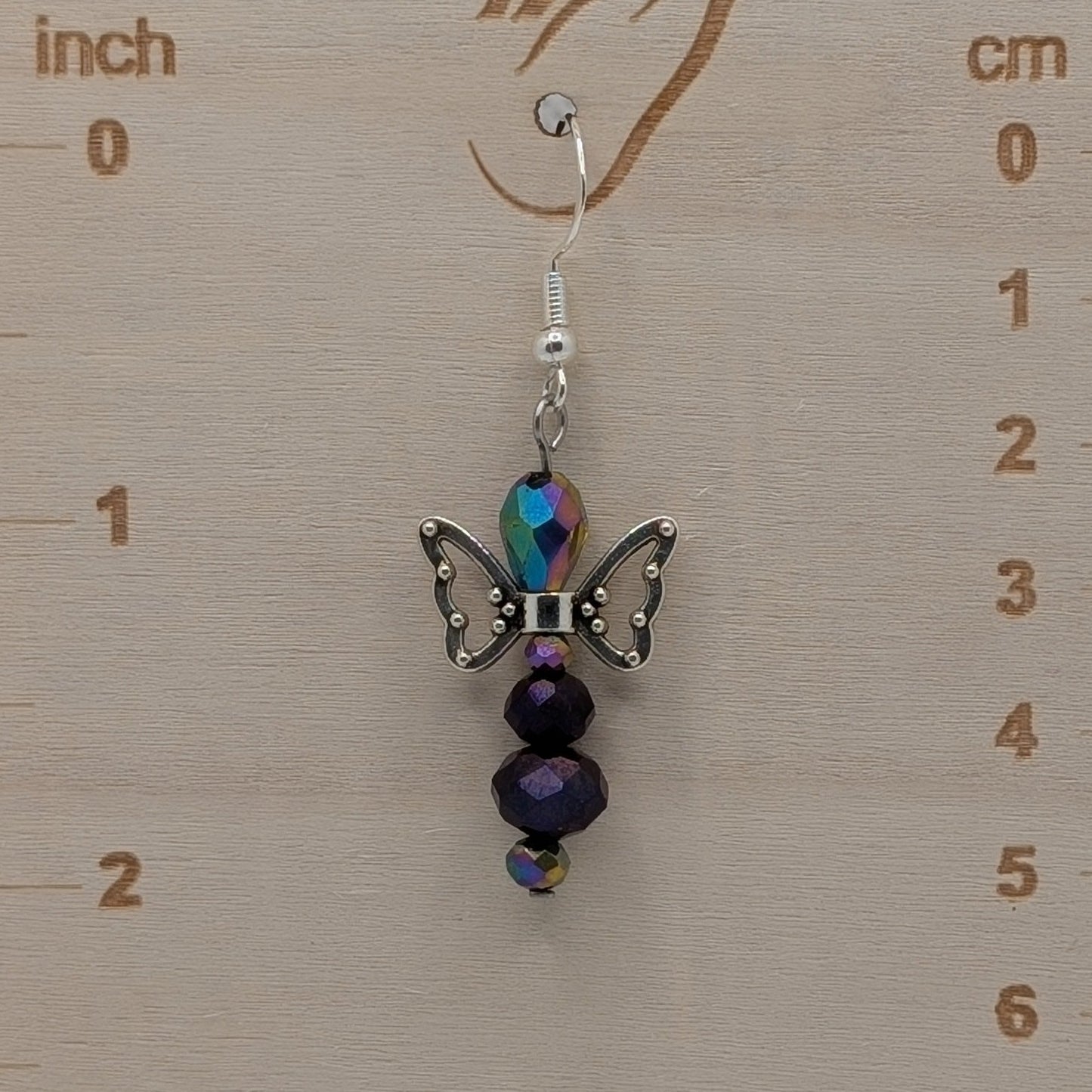 ✨The Fluttercourt✨| Colorful Glass Fairy Earrings with Silver Outline Wings — Multiple Variations