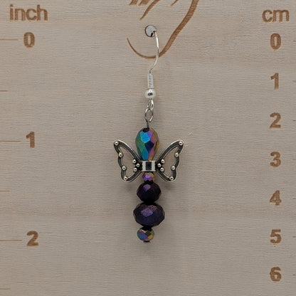✨The Fluttercourt✨| Colorful Glass Fairy Earrings with Silver Outline Wings — Multiple Variations