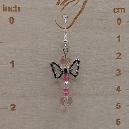 ✨The Fluttercourt✨| Colorful Glass Fairy Earrings with Silver Outline Wings — Multiple Variations