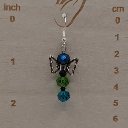 ✨The Fluttercourt✨| Colorful Glass Fairy Earrings with Silver Outline Wings — Multiple Variations