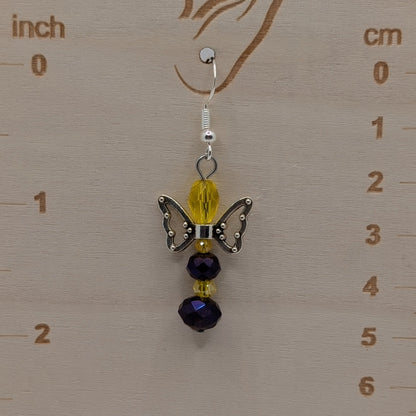 ✨The Fluttercourt✨| Colorful Glass Fairy Earrings with Silver Outline Wings — Multiple Variations