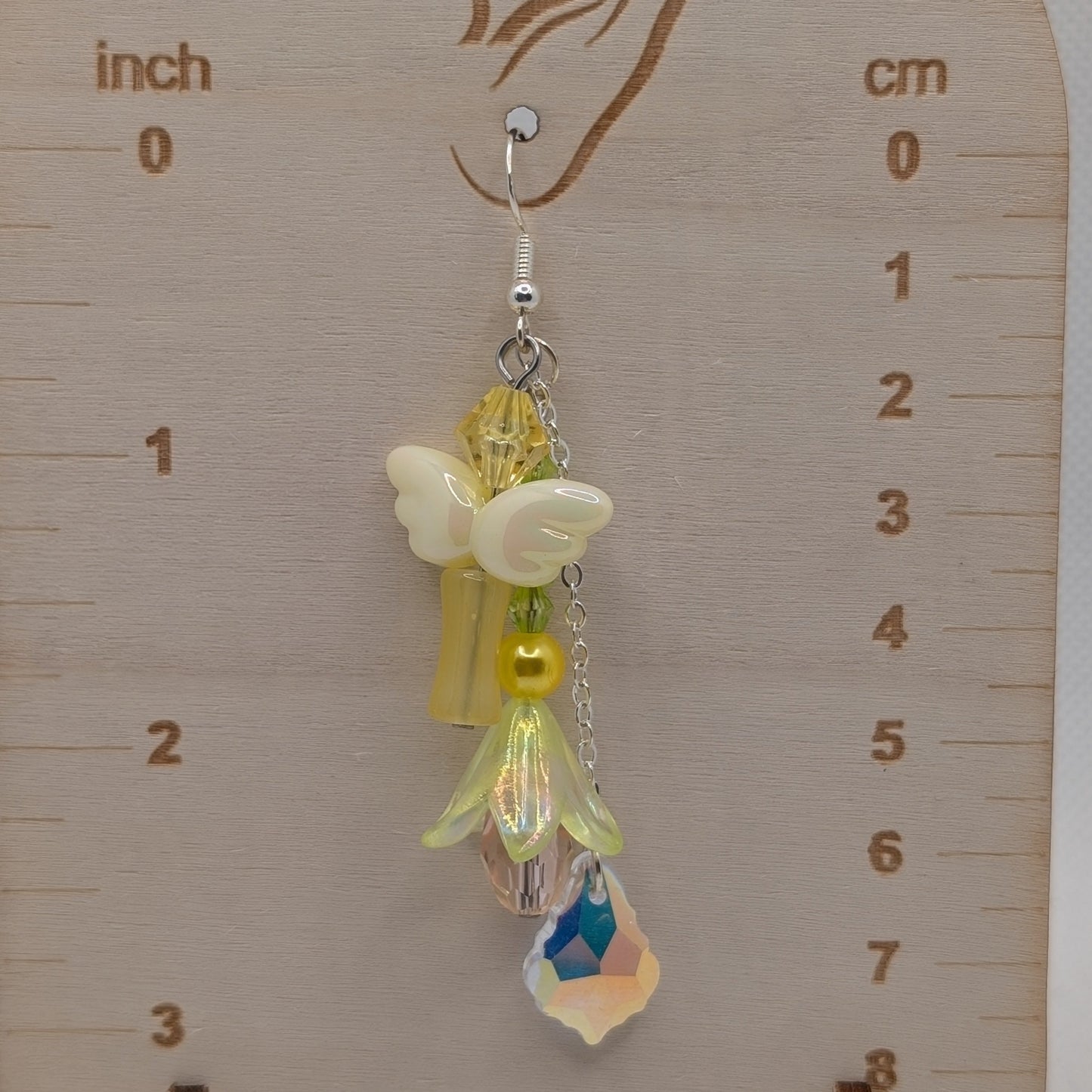 ✨Solanielle✨| Long Yellow Statement Fairy Earrings with Acrylic Wings & Crystal Sparkle