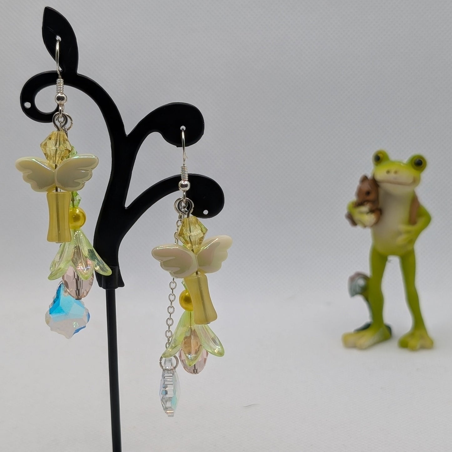 ✨Solanielle✨| Long Yellow Statement Fairy Earrings with Acrylic Wings & Crystal Sparkle