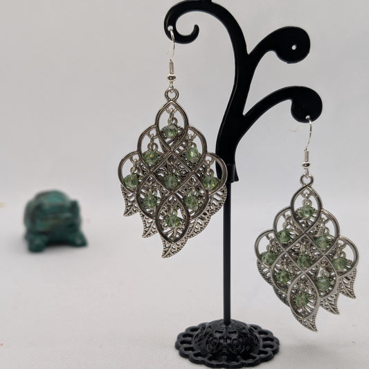 ✨Leaflight Lattice✨| Green Crystal Filigree Earrings