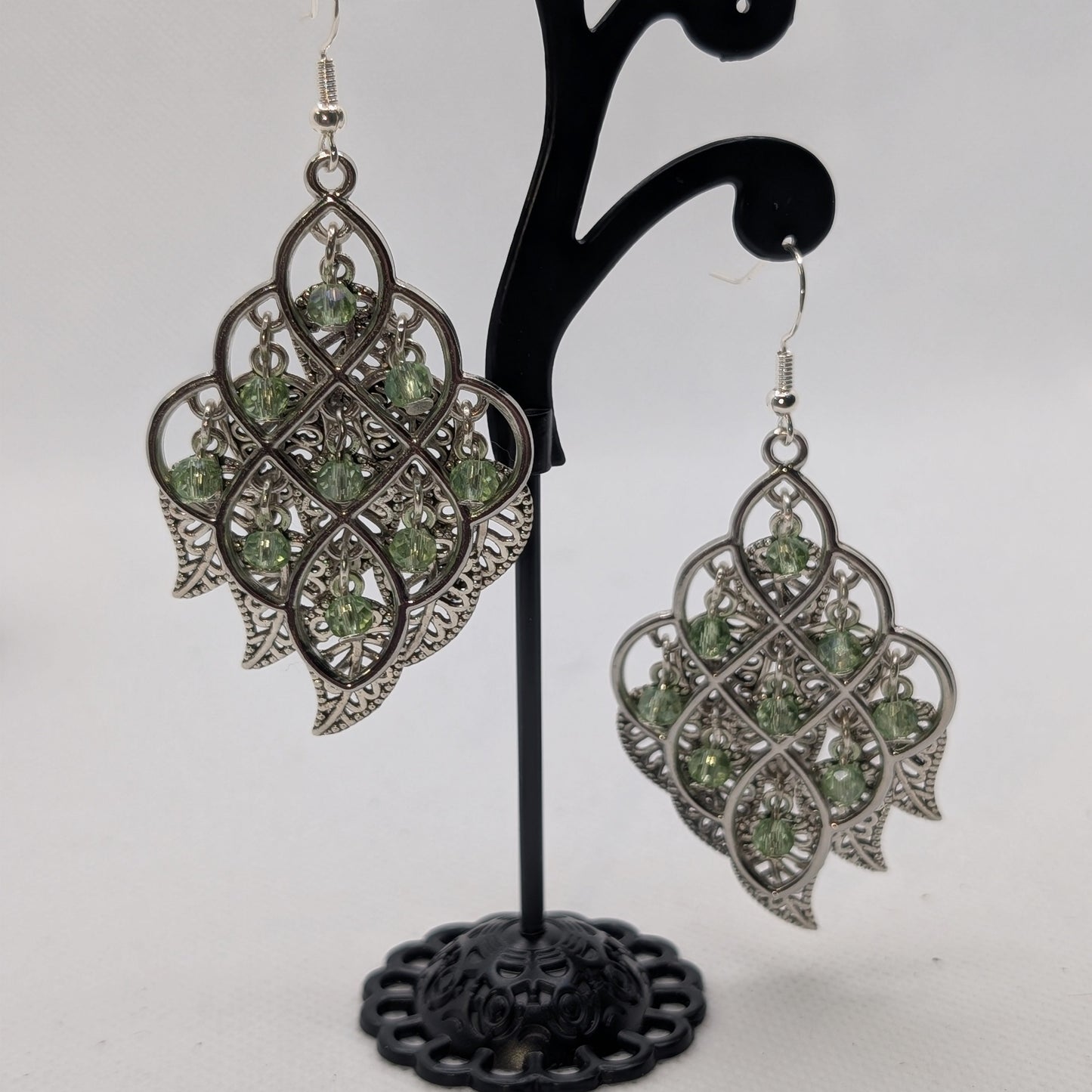 ✨Leaflight Lattice✨| Green Crystal Filigree Earrings