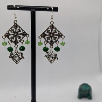 ✨Emerald Trellis✨ | Filigree Chandelier Claddagh Heart Earrings